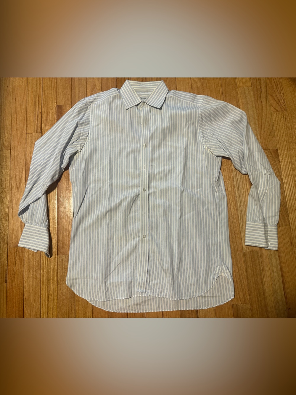 Turnbull & Asser Light Blue and White Striped Dress Shirt Size 15 1/2
